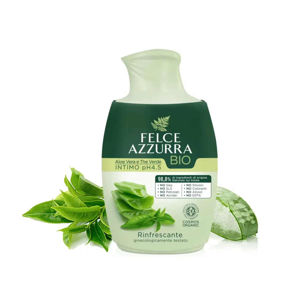 Dung Dịch Vệ Sinh Phụ Nữ Hữu Cơ Nha Đam, Intimate Gel, Aloe Vera E The Verde, Rinfrescante (250ml) - FELCE AZZURRA
